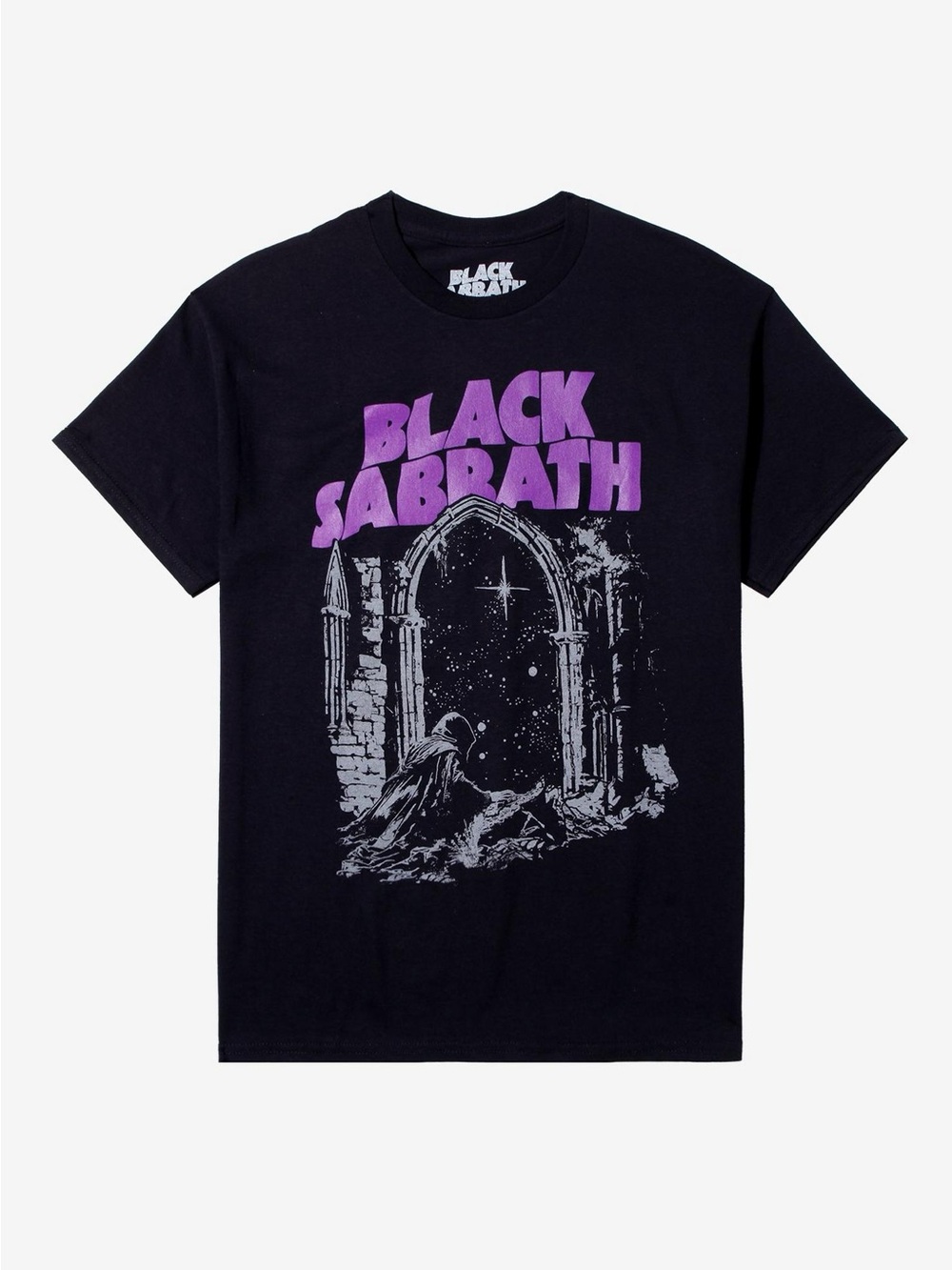 0206: Black Sabbath Night Arch Graphic Tee - Black with Purple Print